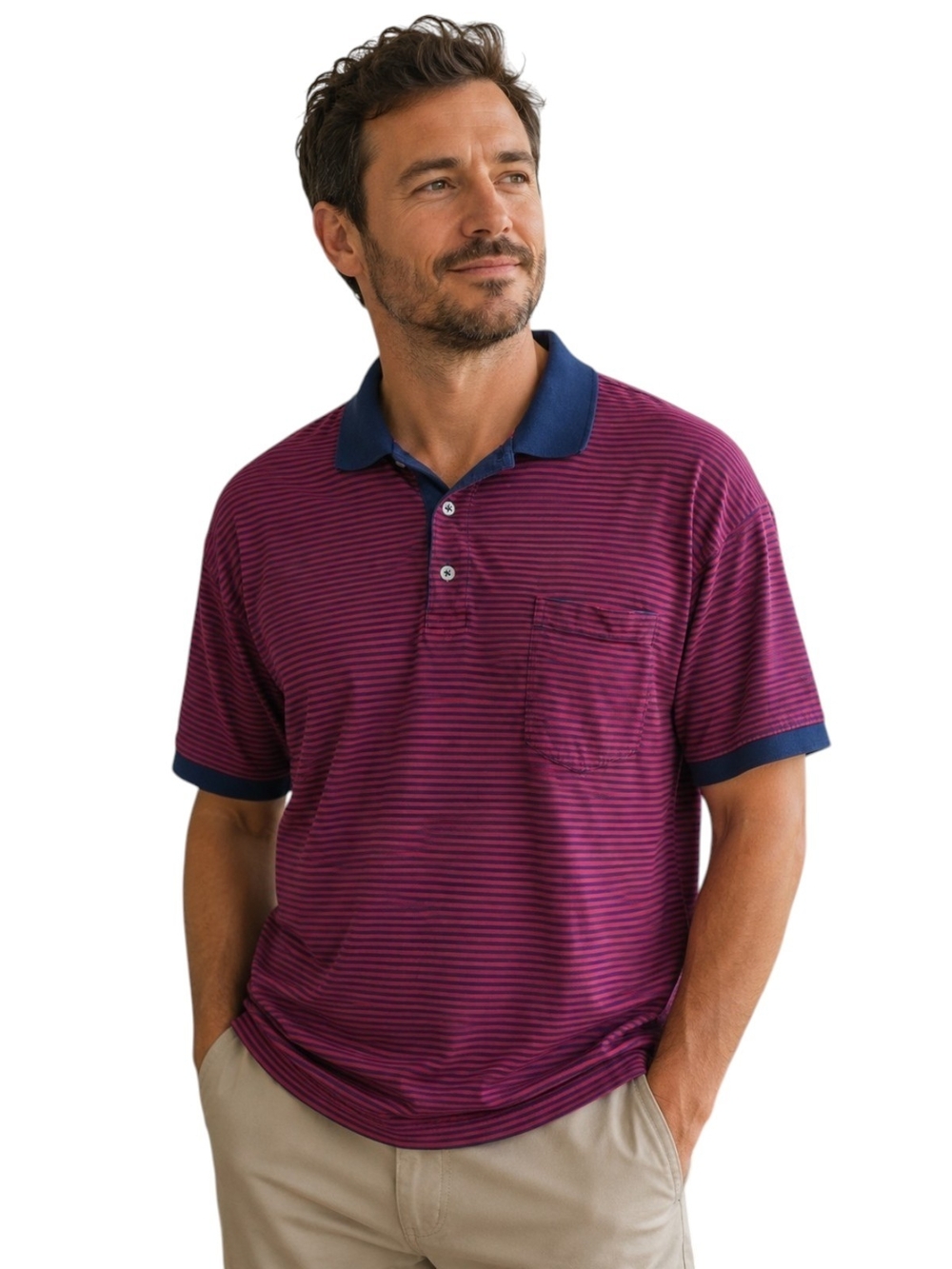 Robert Redd 100% Peruvian Pima Cotton Striped Polo Shirt Men's Large Preppy Golf